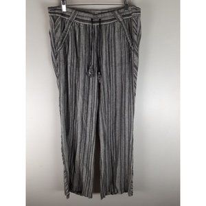Rewind Gray Stripe Linen Blend Wide Leg Drawstring Pants Boho Tassel 32W